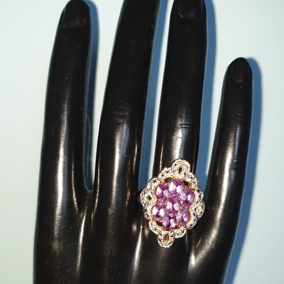 Stunning Natural Amethyst Gold Plated 925 Sterling Silver Statement Ring - Picture 5 of 17